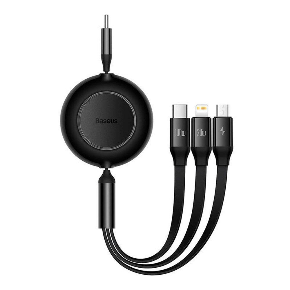 Baseus Bright Mirror 100W 3-i-1 Multikabel med USB-C till USB-C, Micro-USB & Lightning - 1.1m - Svart