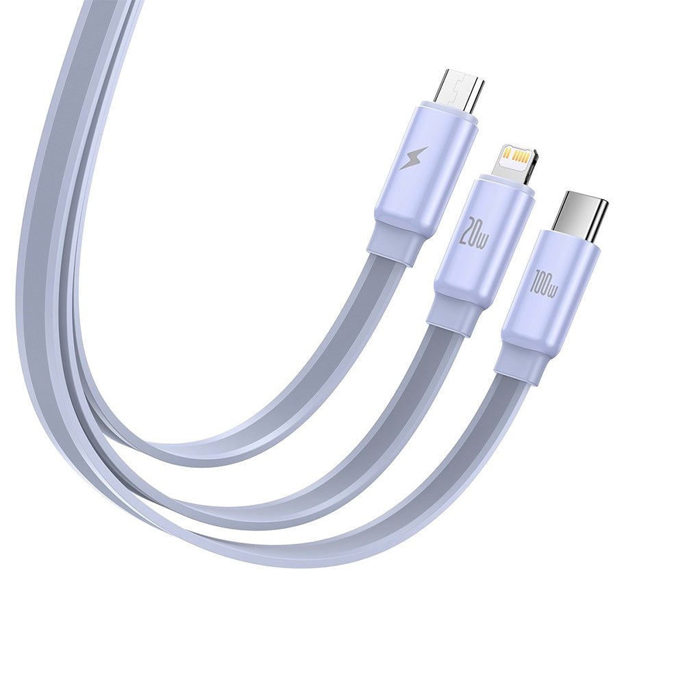 3-i-1 Multi Cable Baseus USB-C till USB-C, Micro USB och Lightning - Lavendel