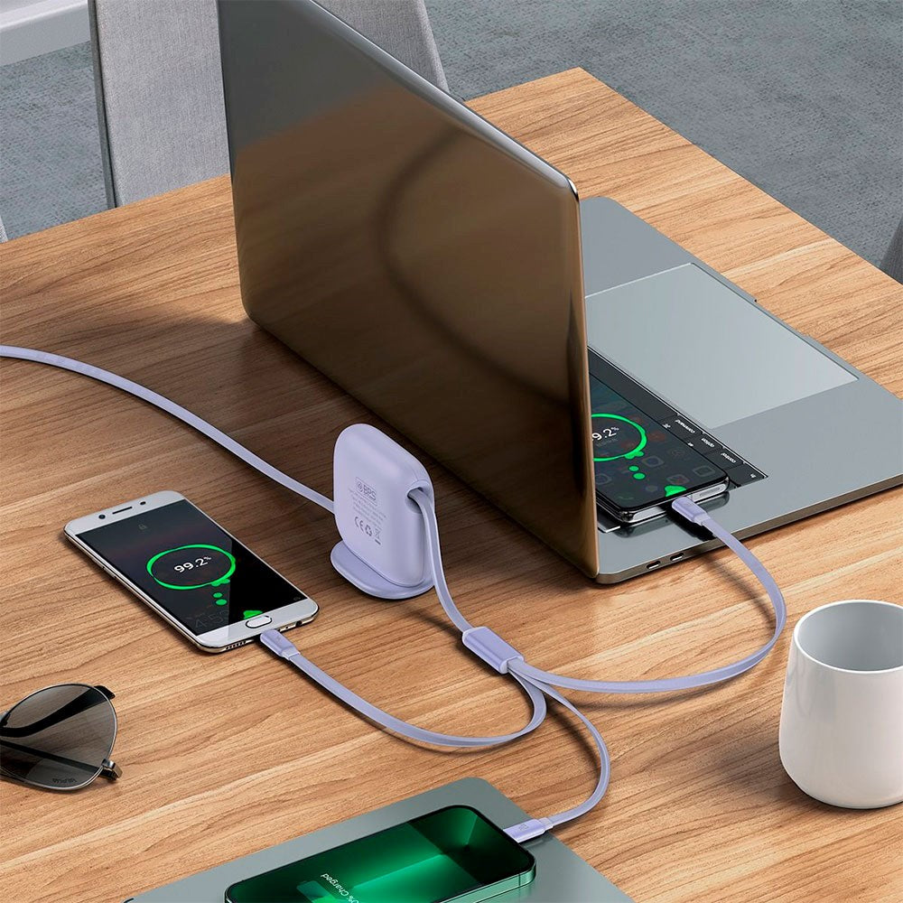 3-i-1 Multi Cable Baseus USB-C till USB-C, Micro USB och Lightning - Lavendel