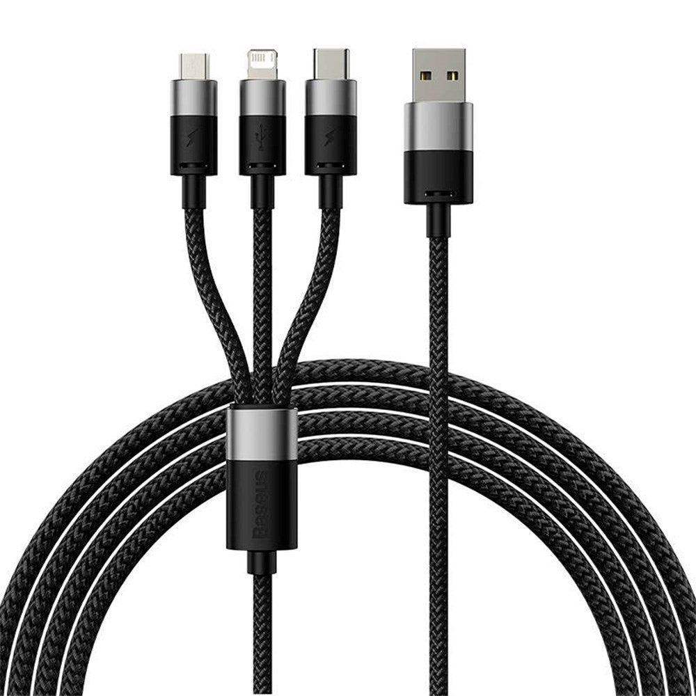 Baseus StarSpeed - 3-i-1 18W USB-A Multi-Kabel med USB-C, Lightning & Micro-USB - 1,2 Meter - Svart