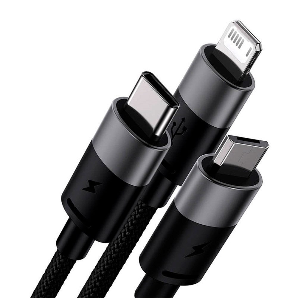 Baseus StarSpeed - 3-i-1 18W USB-A Multi-Kabel med USB-C, Lightning & Micro-USB - 1,2 Meter - Svart