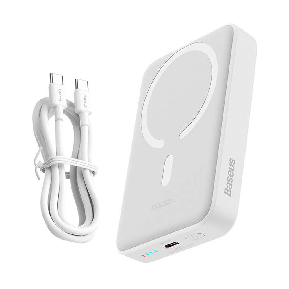 Baseus Mini 30W Magnetisk Powerbank med USB-C PD & Qi Trådlös Laddning - 10 000 mAh - MagSafe Kompatibel - Hvid