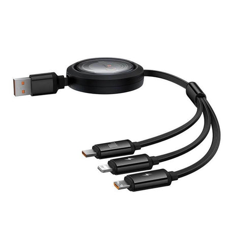 Baseus Free2Draw 3-i-1 Utdragbar Multikabel - USB-A till USB-C / Lightning / Micro USB - 1.1m - Svart