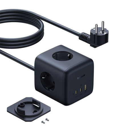 Baseus 67W Grenuttag med 3 x Schuko - 2 x USB-C - 1 x USB-A - 1,5m - Grå