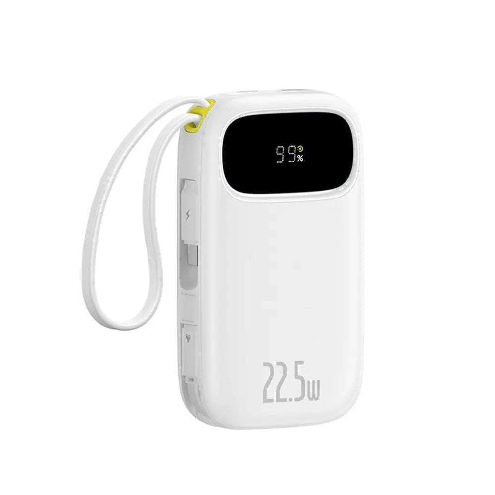 Baseus EnerFill 10 000mAh Powerbank 22,5W med Inbyggd USB-C- & Lightning-Kabel - Vit