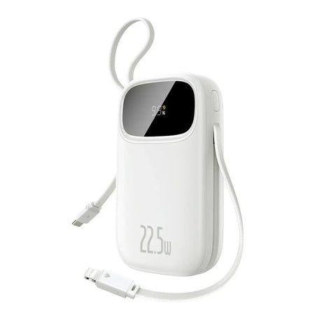 Baseus EnerFill 10 000mAh Powerbank 22,5W med Inbyggd USB-C- & Lightning-Kabel - Vit