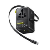 Baseus EnerCore 70W 6-i-1 Reseadapter m. Utdragbar USB-C Kabel - Svart