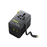Baseus EnerCore 70W 6-i-1 Reseadapter m. Utdragbar USB-C Kabel - Svart