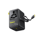 Baseus EnerCore 70W 6-i-1 Reseadapter m. Utdragbar USB-C Kabel - Svart