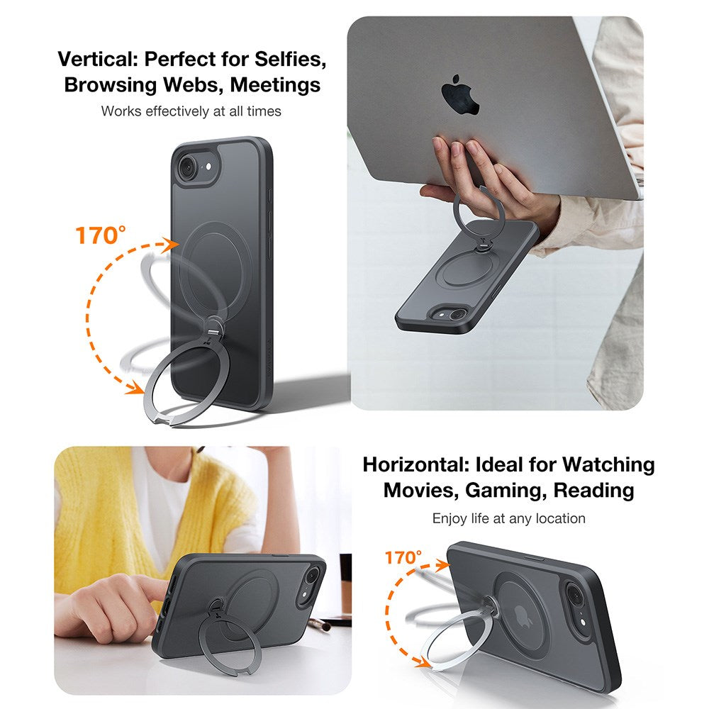 TORRAS iPhone 16e Ostand Spin Hybrid Skal med Kickstand - Svart