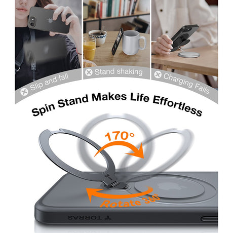 TORRAS iPhone 16e Ostand Spin Hybrid Skal med Kickstand - Svart