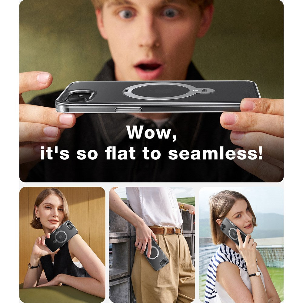 TORRAS iPhone 16e Ostand Spin Hybrid Skal med Kickstand - Genomskinlig / Silver