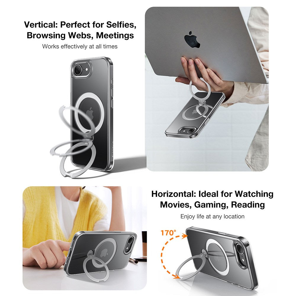 TORRAS iPhone 16e Ostand Spin Hybrid Skal med Kickstand - Genomskinlig / Silver