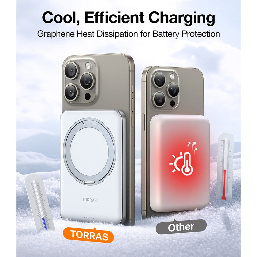 TORRAS Magnetisk 15W Powerbank 5 000mAh med Kickstand - Vit