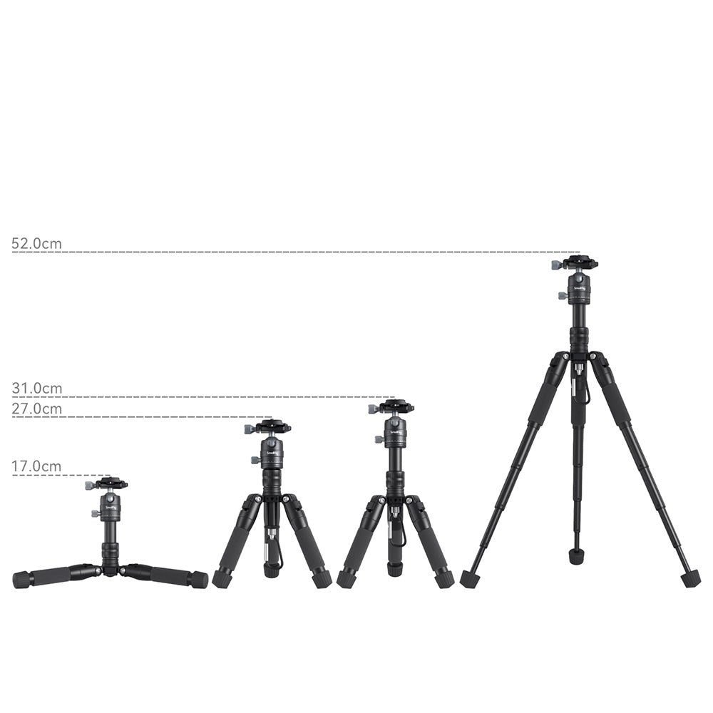 SmallRig 4289 Aluminium Ministativ VT-20 med Mobilhållare & Justerbara Ben - Svart