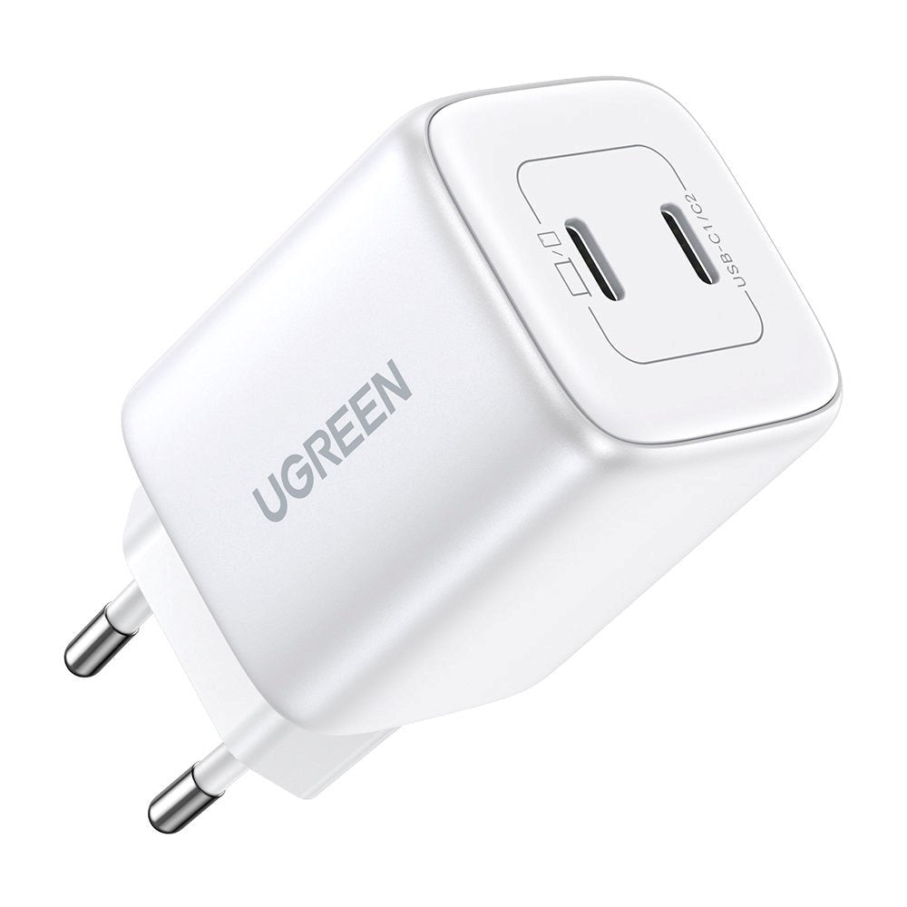 Ugreen PD 45W USB-C GaN Snabbladdare för Vägg med 2 x USB-C - Vit