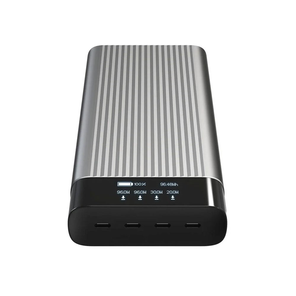 Hyper HyperJuice 245W Powerbank 27 000mAh med 4 x USB-C og skjerm - Grå / Svart