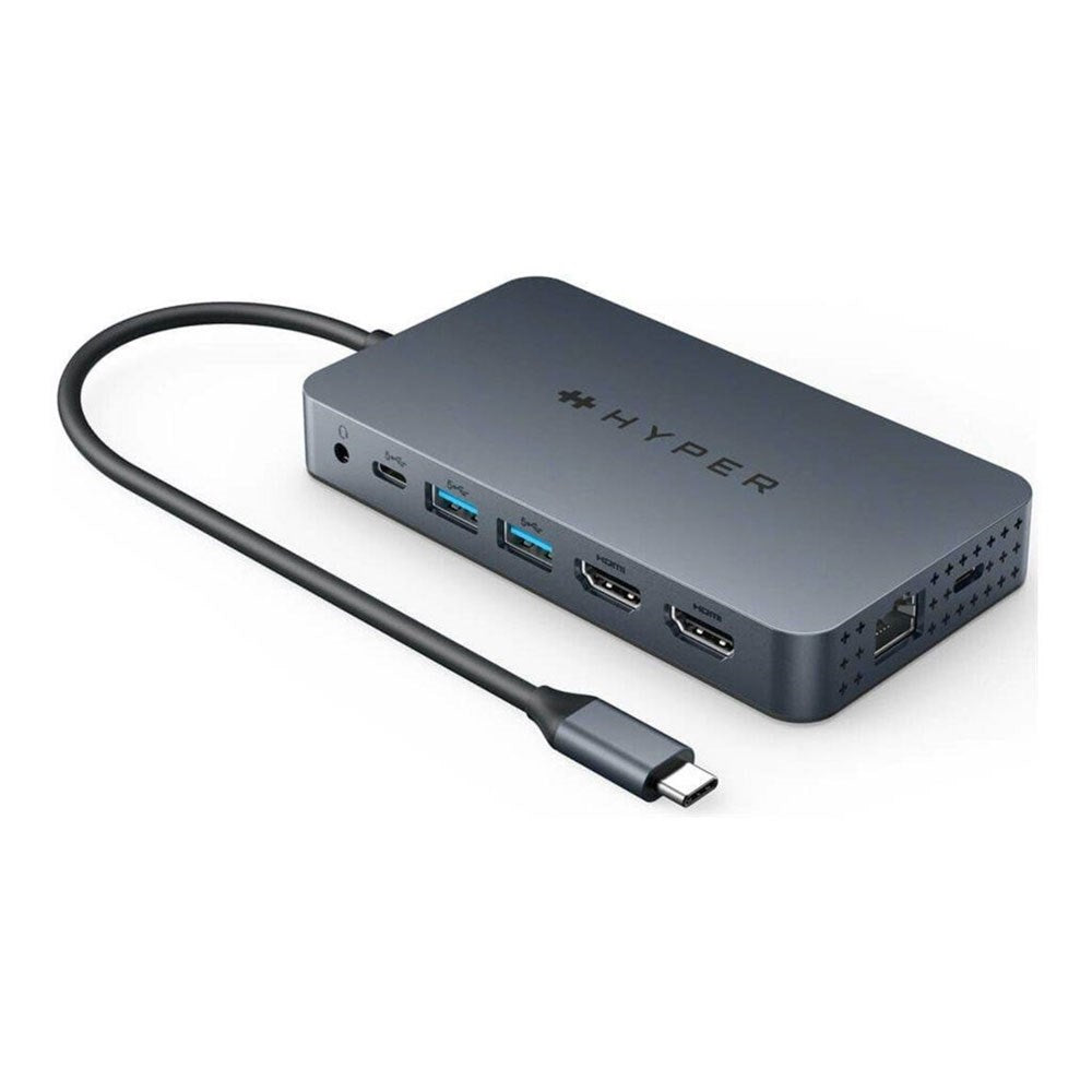 Hyper HyperDrive 10-i-1 USB-C-Hubb med USB-A / USB-C / HDMI / Ethernet / 3,5 mm-Uttag / SD- & MicroSD-Kort - Grå