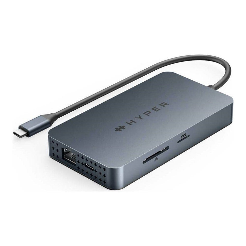 Hyper HyperDrive 10-i-1 USB-C-Hubb med USB-A / USB-C / HDMI / Ethernet / 3,5 mm-Uttag / SD- & MicroSD-Kort - Grå