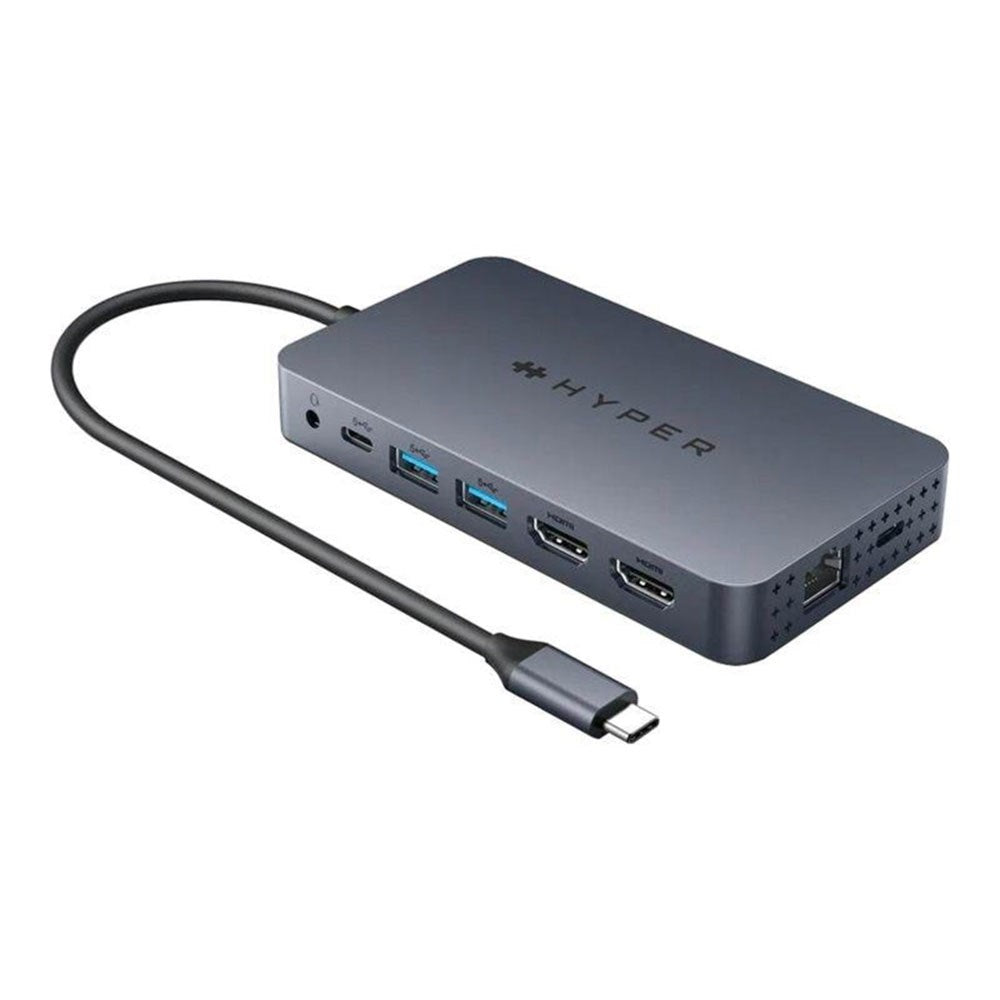 Hyper HyperDrive 10-i-1 USB-C-Hubb med USB-A / USB-C / HDMI / Ethernet / 3,5 mm-Uttag / SD- & MicroSD-Kort - Grå