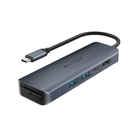 Hyper HyperDrive Ecosmart 6-i-1 USB-C-Hubb med USB-A / USB-C / HDMI / Ethernet / SD-Kort - Grå