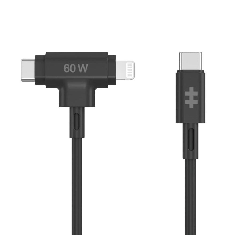 Hyper HyperJuice 60W 2-i-1 Hybrid Silikon USB-C till USB-C & Lightning Kabel - 1.5m - Svart