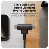 Hyper HyperJuice 60W 2-i-1 Hybrid Silikon USB-C till USB-C & Lightning Kabel - 1.5m - Svart