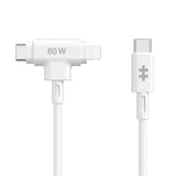 Hyper HyperJuice 60W 2-i-1 Hybrid Silikon USB-C till USB-C & Lightning Kabel - 1.5m - Vit