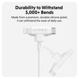 Hyper HyperJuice 60W 2-i-1 Hybrid Silikon USB-C till USB-C & Lightning Kabel - 1.5m - Vit