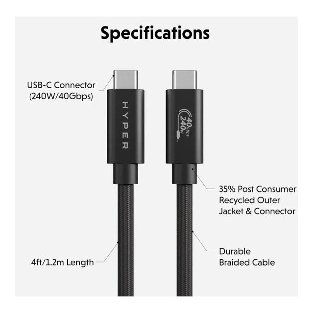 Hyper HyperDrive 240W USB-C till USB-C Kabel - 1.2m - Svart
