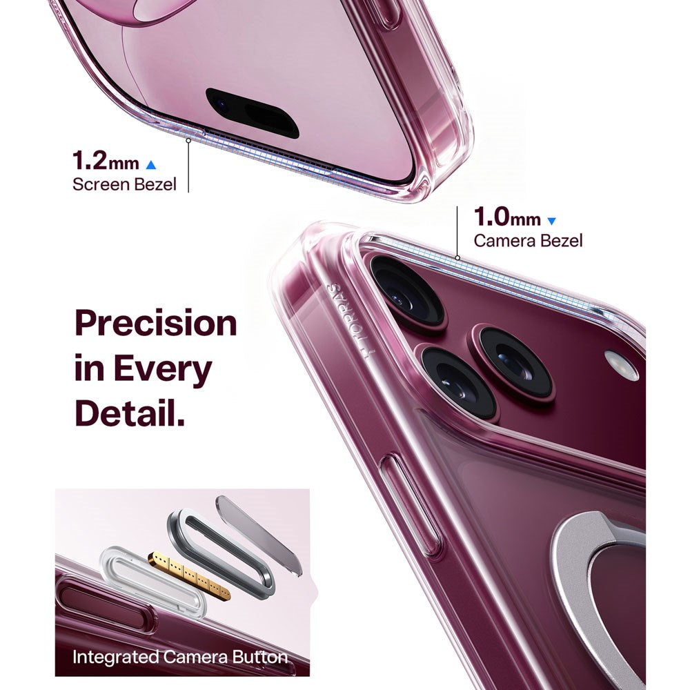 iPhone 18 Pro / 17 Pro TORRAS Ostand Q3 Spin Skal - MagSafe Kompatibel - Genomskinlig