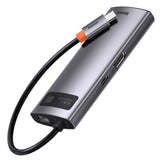 Baseus 6-i-1 USB-C Multiportadapter med 3 x USB-A 1 x USB-C 1 x HDMI 1 x RJ45 - Grå