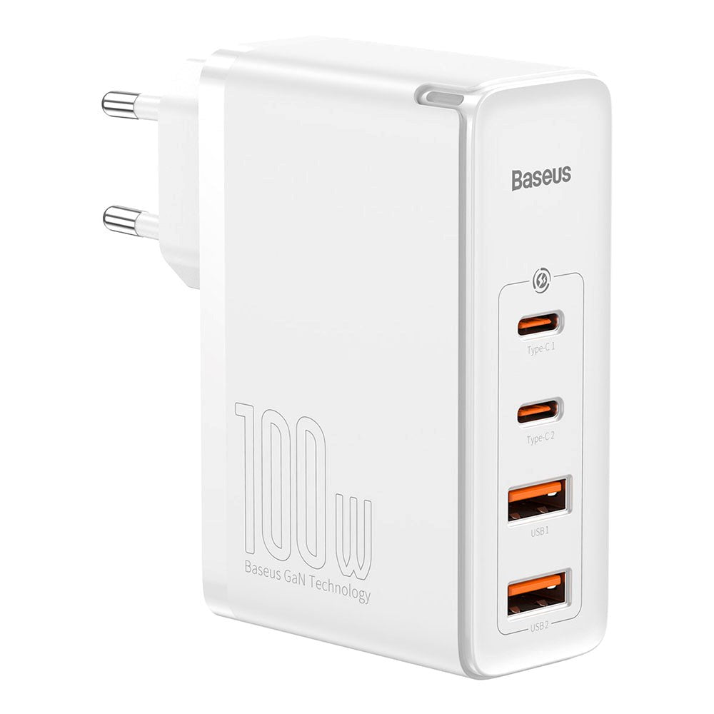 Baseus 100W PD GaN² Pro Fast Charger - Väggladdare med 2 X USB-C och 2 X USB-A - Vit