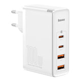 Baseus 100W PD GaN² Pro Fast Charger - Väggladdare med 2 X USB-C och 2 X USB-A - Vit