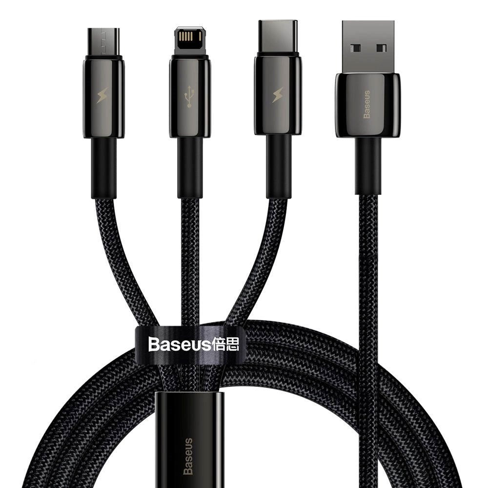 Baseus 3-i-1 USB-A Multikabel med 1 x USB-C 1 x Lightning 1 x Micro USB - 1,5m - Svart