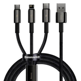 Baseus 3-i-1 USB-A Multikabel med 1 x USB-C 1 x Lightning 1 x Micro USB - 1,5m - Svart
