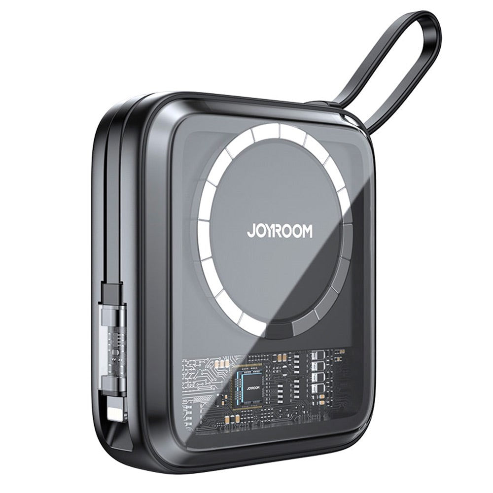 JoyRoom 22,5 W Trådlös Magnetisk Powerbank med Inbyggd Lightning-Kabel - 10 000 mAh - Svart