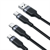 Joyroom 3-i-1 Nylon USB-C / Lightning / Micro USB Kabel - 30cm - Svart