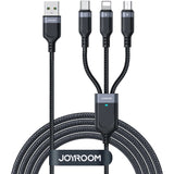 Joyroom 3-i-1 Nylon USB-C / Lightning / Micro USB Kabel - 30cm - Svart