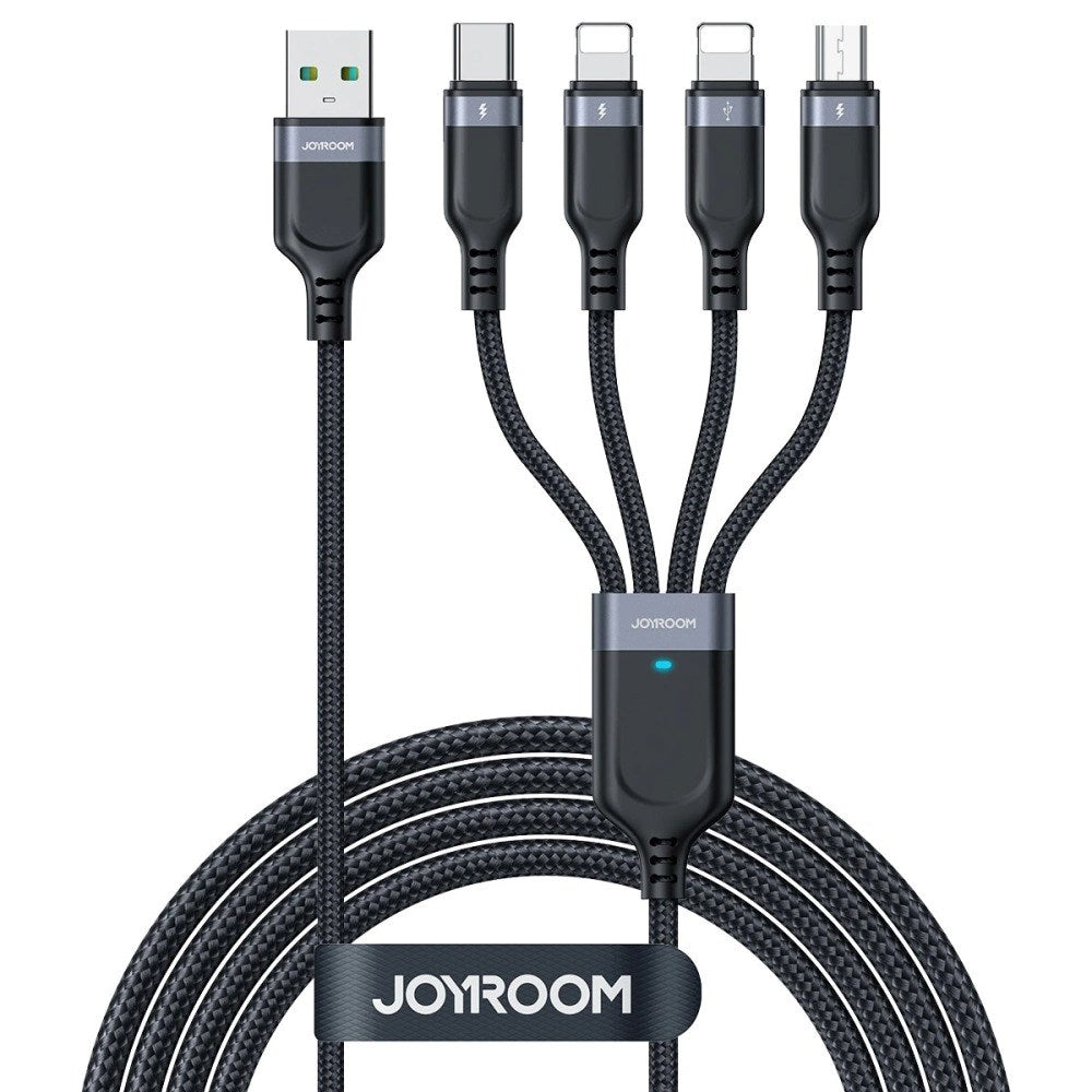 Joyroom 4-i-1 Nylon USB-C / 2 st Lightning / Micro USB Kabel - 1,2m - Svart