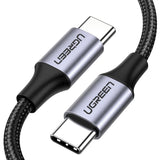 Ugreen 1m USB-C till USB-C Flätad Nylonkabel 60W - Svart / Grå