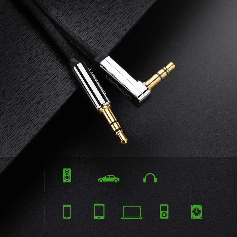 UGREEN Vinklad 3.5mm Minijack Ljudkabel - 1m - Svart / Silver