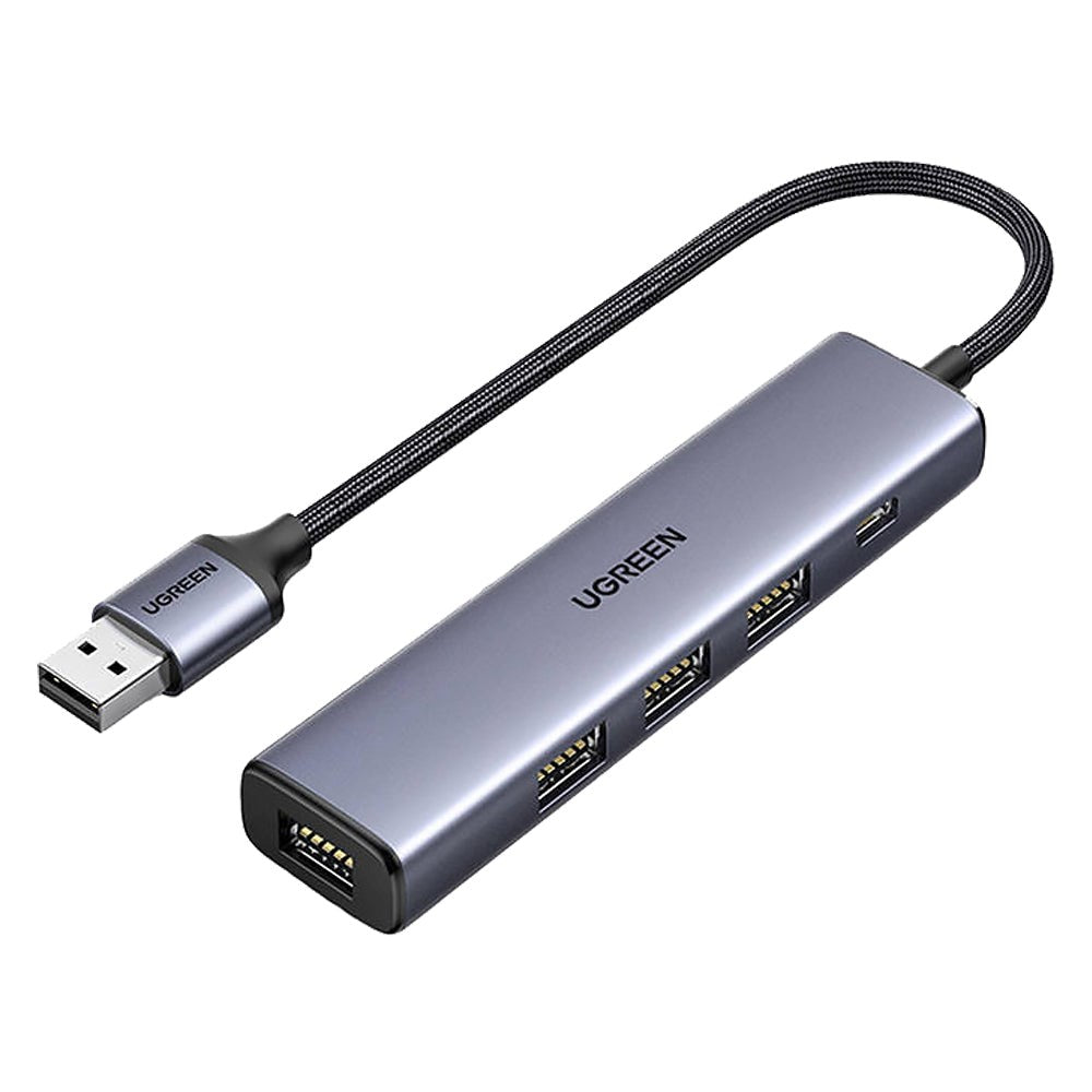 UGREEN 5-i-1 USB-A Adapter - 4 x USB 3.0 + 1 x USB-C-ingång - Grå