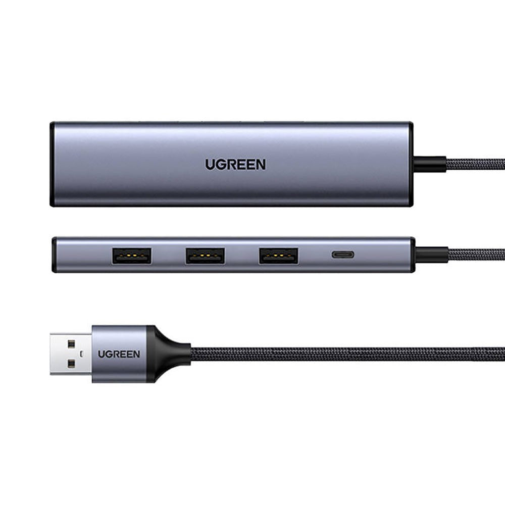 UGREEN 5-i-1 USB-A Adapter - 4 x USB 3.0 + 1 x USB-C-ingång - Grå