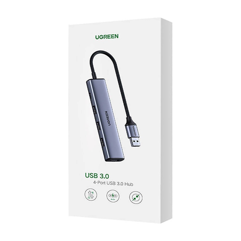 UGREEN 5-i-1 USB-A Adapter - 4 x USB 3.0 + 1 x USB-C-ingång - Grå