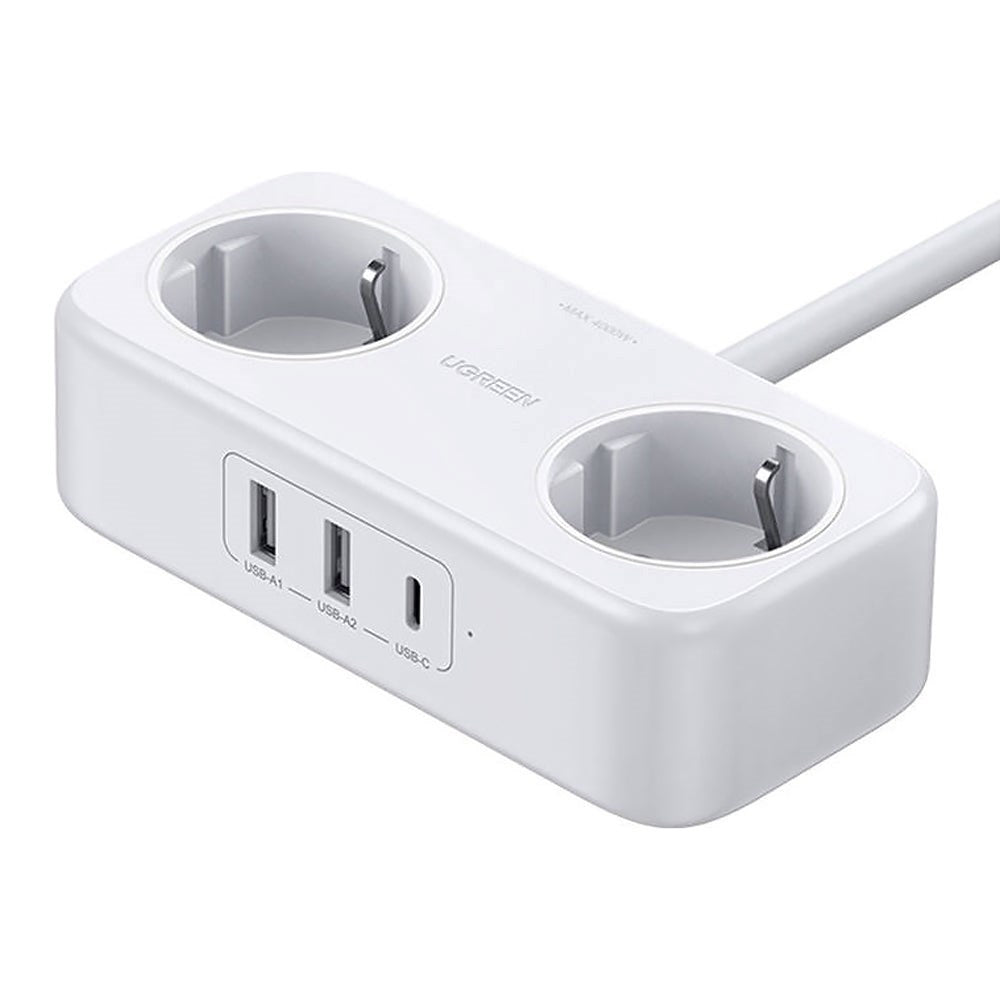 Ugreen Diginest Life Socket med 2 x USB-A & 1 X USB-C-vit