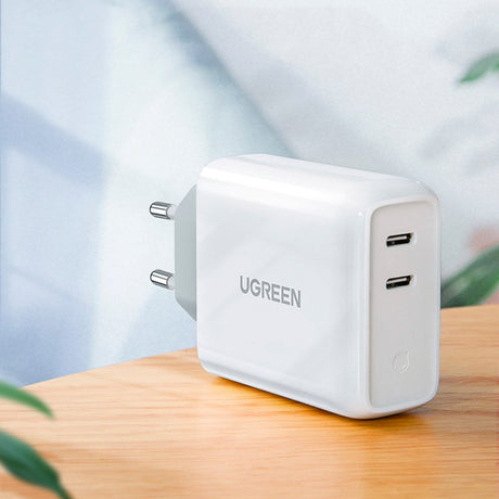 Ugreen 25W PD USB-C Snabbladdare för Vägg med 2 x USB-C - Vit