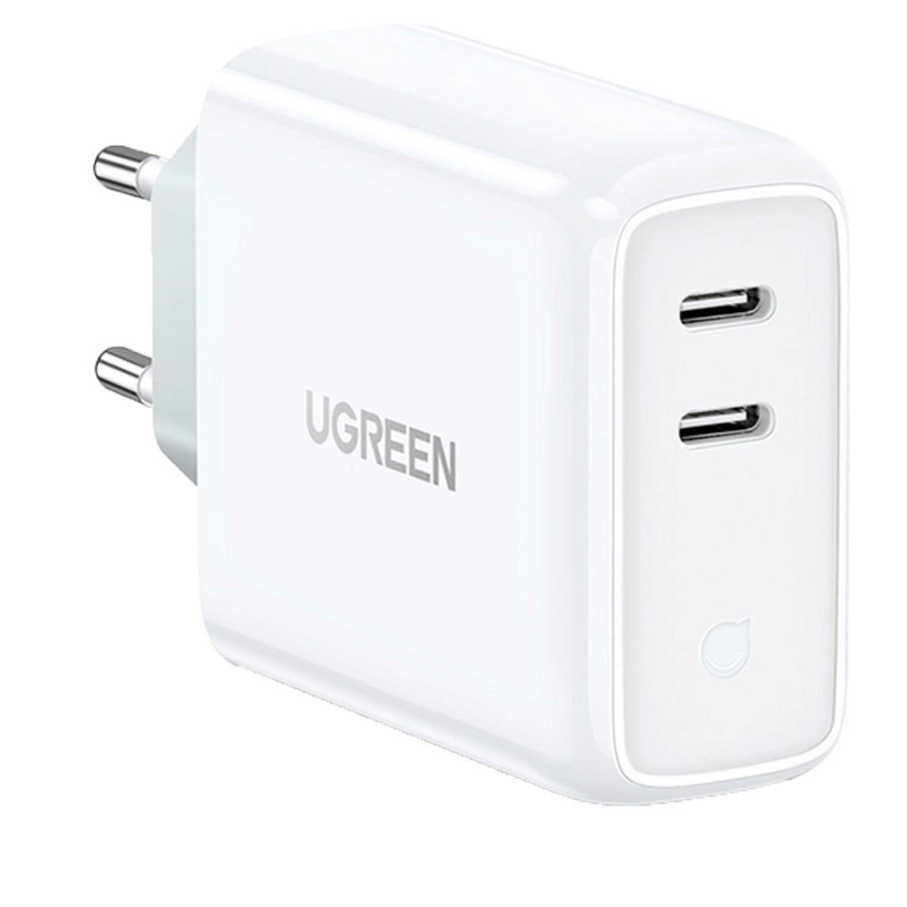 Ugreen 25W PD USB-C Snabbladdare för Vägg med 2 x USB-C - Vit