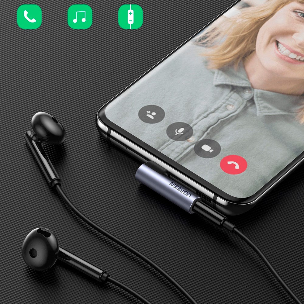 Ugreen AV154 Vinklad USB-C till Mini Jack Adapter - 3.5mm - Grå