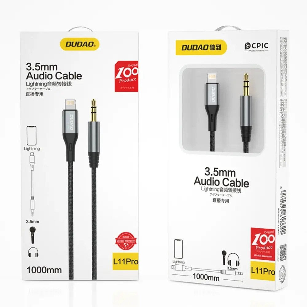 Dudao L11PRO Lightning till 3.5mm Minijack Kabel - 1m - Grå